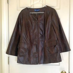 Brown & Black Snakeskin Pattern Zip-Up Jacket Size 1X Plus Size